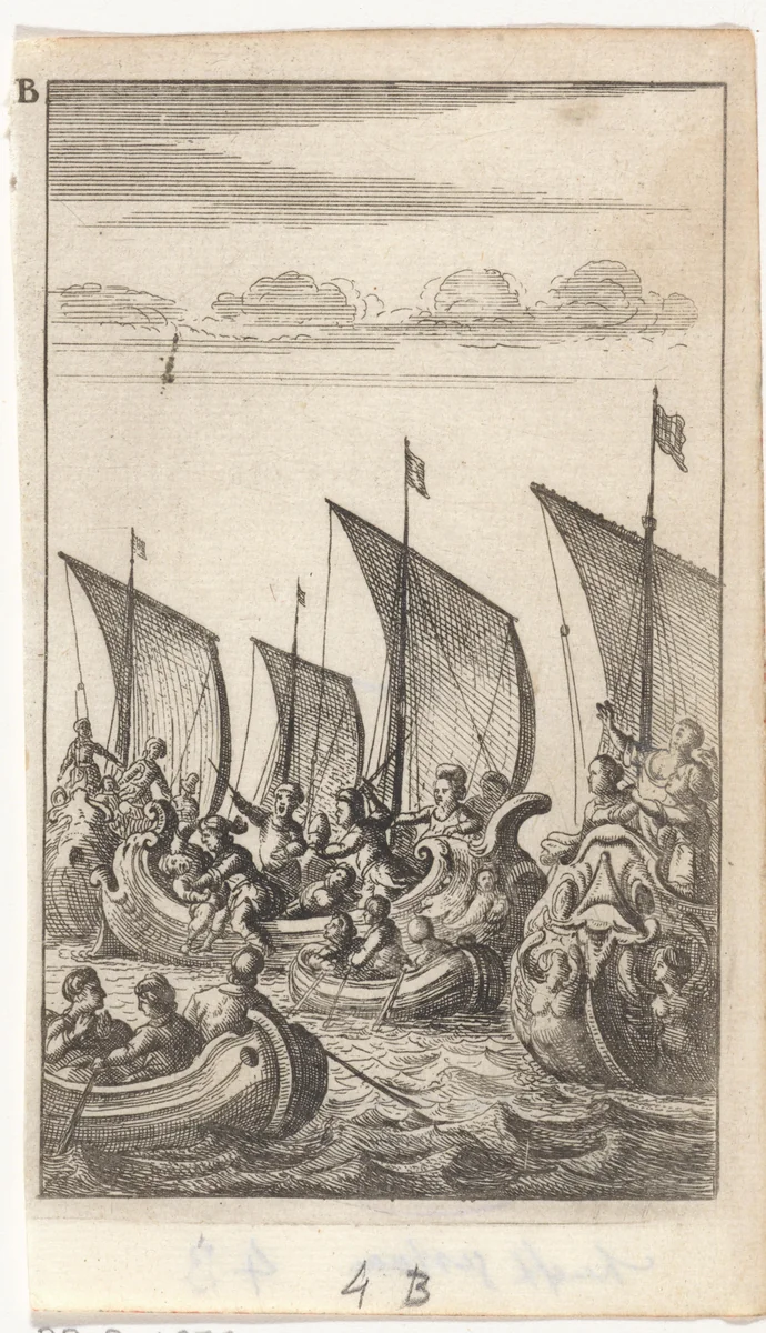 Strijdende soldaten op zee by Abraham Dircksz. Santvoort, print, 1667