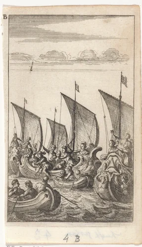 Strijdende soldaten op zee by Abraham Dircksz. Santvoort, print, 1667