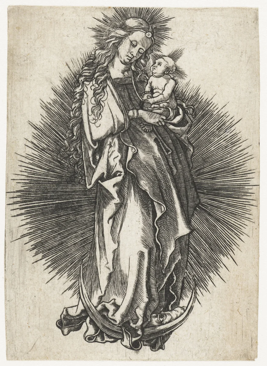 Maria met kind op de maansikkel by anonymous, print, 1497-1501