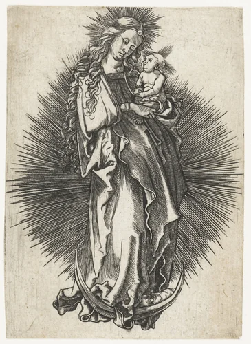 Maria met kind op de maansikkel by anonymous, print, 1497-1501