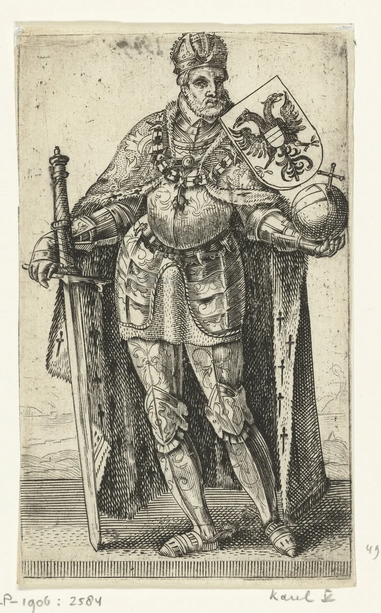 Portret van Karel V van Habsburg, Duits keizer, koning van Spanje by Adriaen Matham, print, 1620
