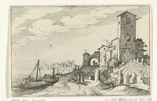 Toren en poort aan de kust by anonymous, print, 1618