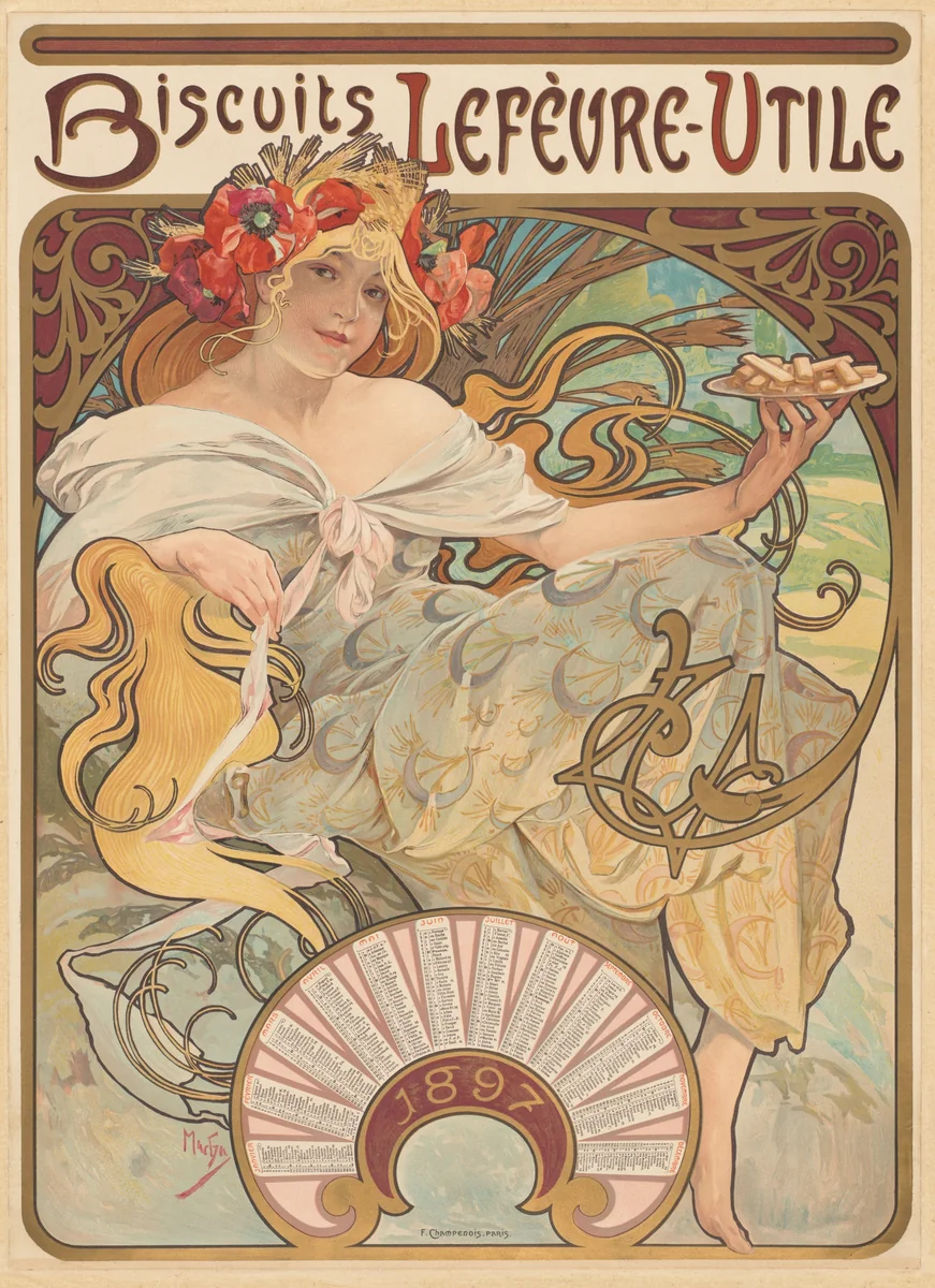 Biscuits Lefèvre-Utile by Alphonse Marie Mucha, print, 1896