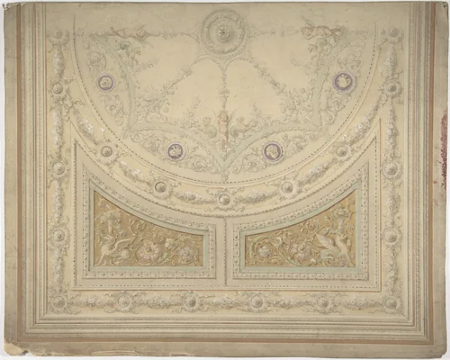 Ceiling Design, Half of a Circle by anonymous, drawing, 1800-1899