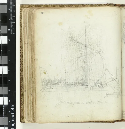 Javaanse prauw met twee stuurriemen by Jan Brandes, drawing, 1779-1785