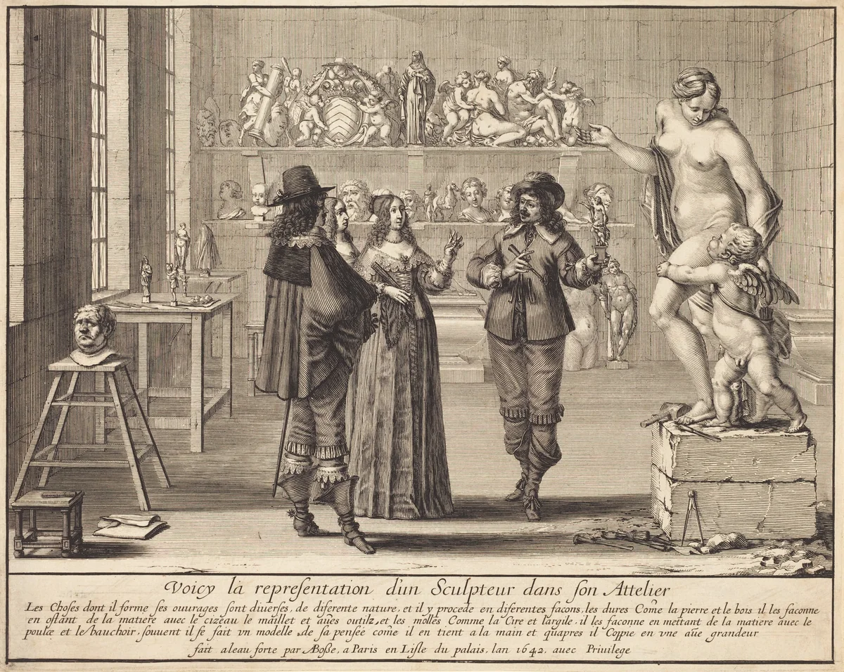 A Sculptor in His Atelier by Abraham Bosse, print, 1642