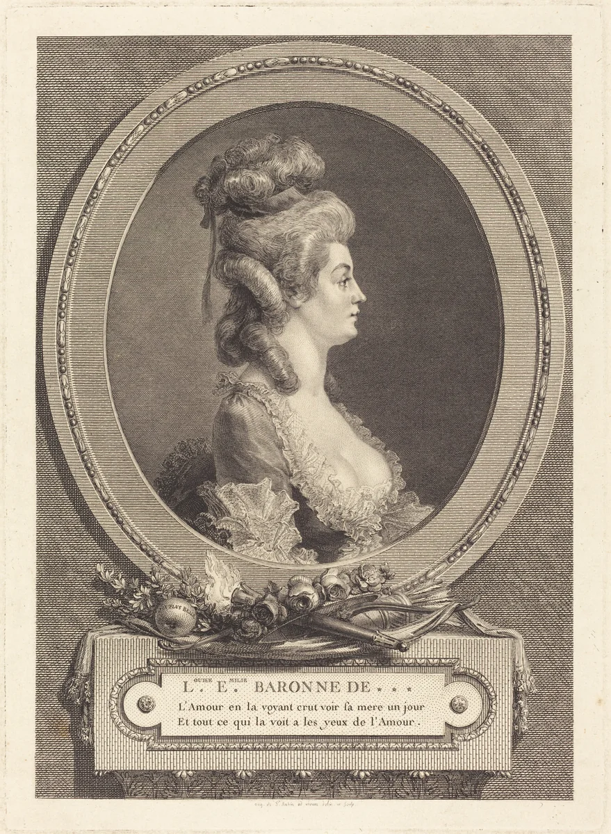 Louise Emilie Baronne de *** by Augustin de Saint-Aubin, print, 1779