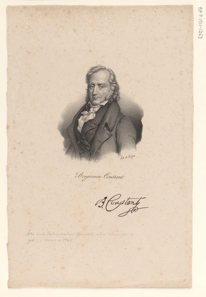 Portret van de schrijver Benjamin Constant by anonymous, print, 1818-1842