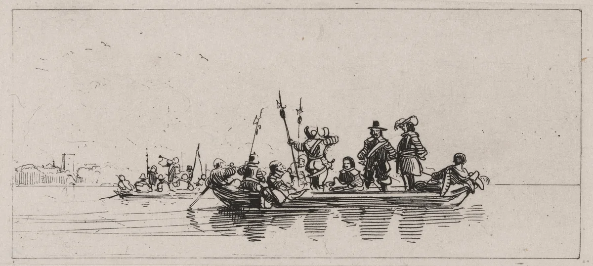 Two Boats With Passengers and Guards by Caspar Johann Nepomuk Scheuren, print, 1842