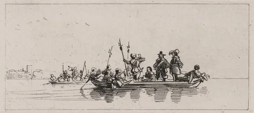 Two Boats With Passengers and Guards by Caspar Johann Nepomuk Scheuren, print, 1842