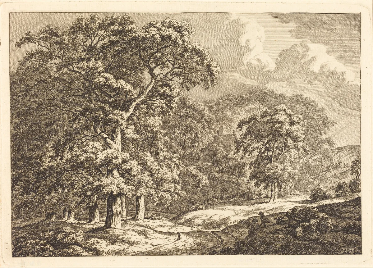 Forest with Travelers by a Road by Franciscus A. Milatz, print, 1763-1808