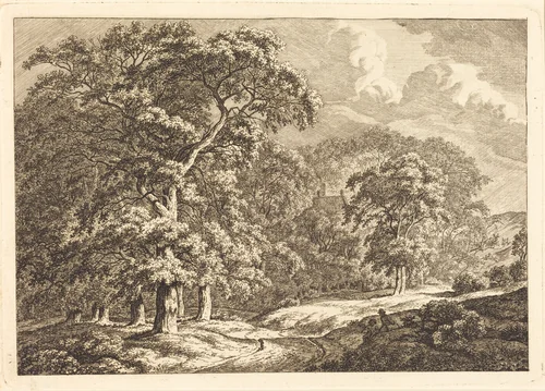 Forest with Travelers by a Road by Franciscus A. Milatz, print, 1763-1808