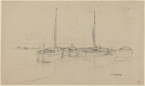 Boats on River with Masts by Charles Meryon, drawing, 1821-1868