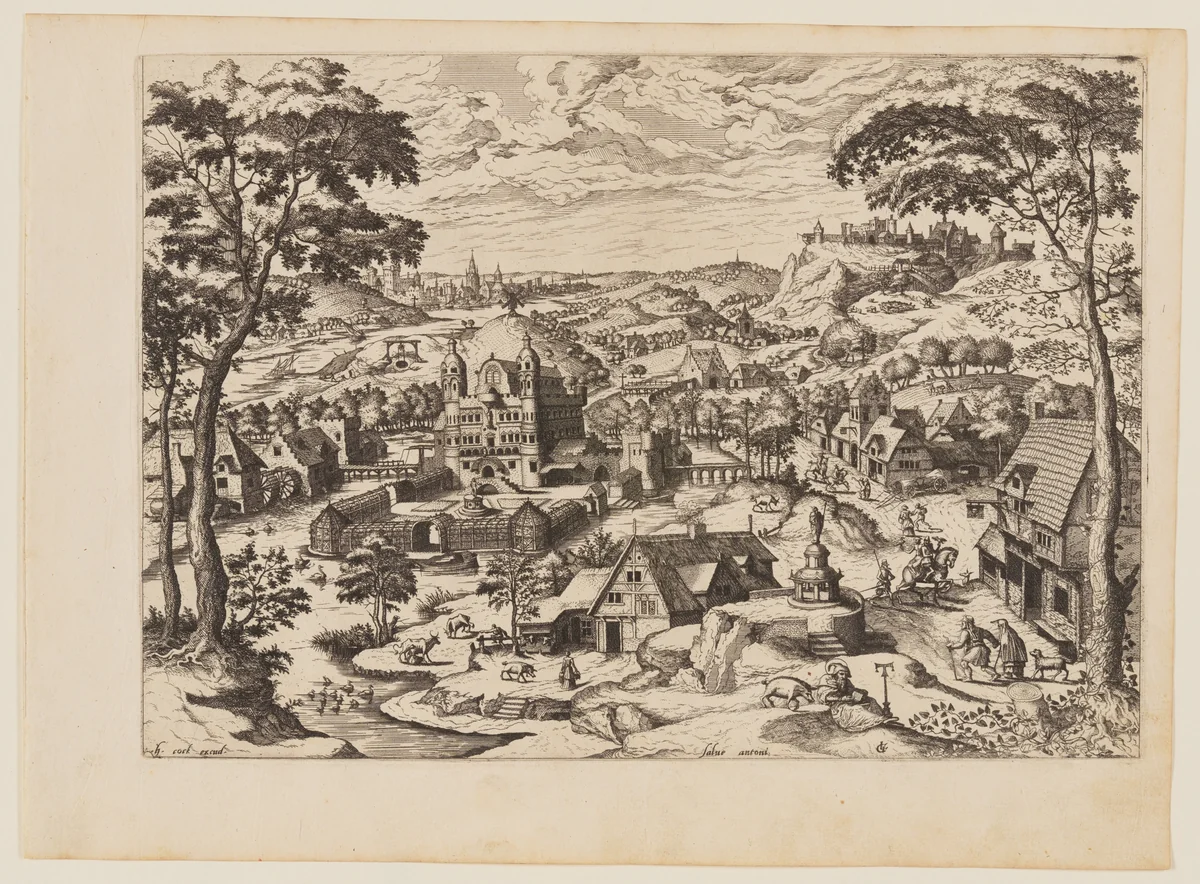 Saint Anthony Abbot, from Landscapes with Biblical Subjects and Saints by Johannes van Doetecum, print, 1557-1567