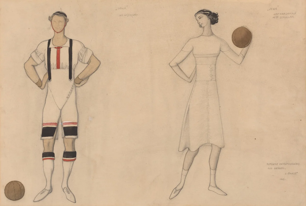 Costume Study for "Jeux" by Lev Bakst, drawing, 1913