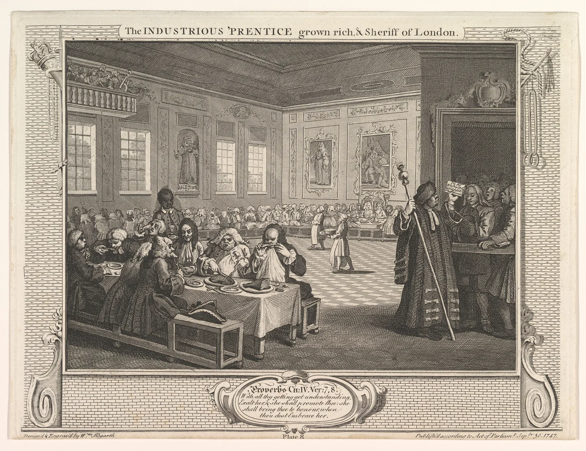 The Industrious 'Prentice Grown Rich and Sheriff of London (Industry and Idleness, plate 8) by William Hogarth, print, 1747