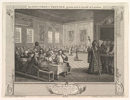 The Industrious 'Prentice Grown Rich and Sheriff of London (Industry and Idleness, plate 8) by William Hogarth, print, 1747