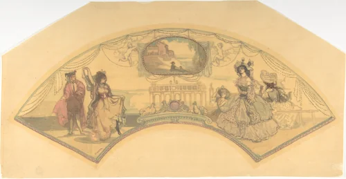 Fan Mount: The Spanish Piazza by Charles Edward Conder, drawing, 1896