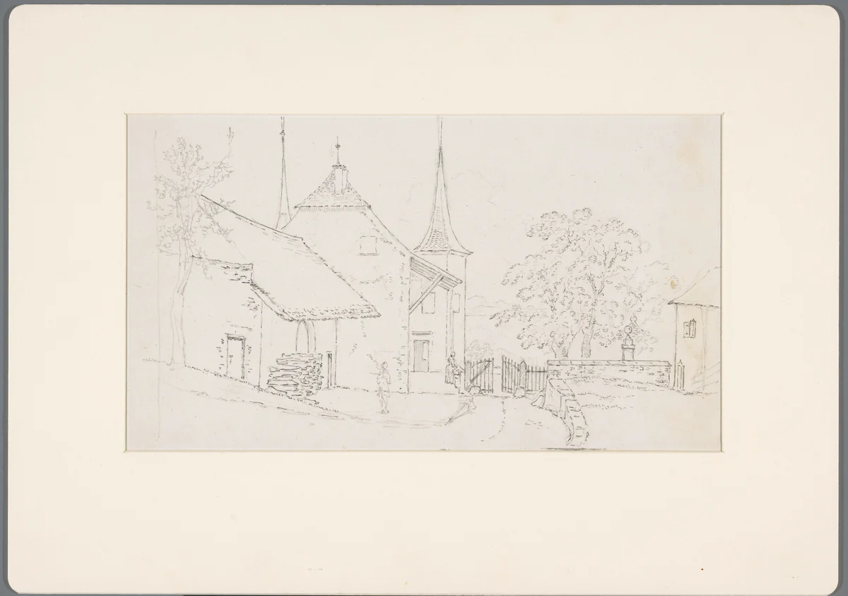 Landhuis in de buurt van het Lac Léman, van de andere zijde van het hek te zien by David de Sandoz-Rollin, drawing, 1750-1809
