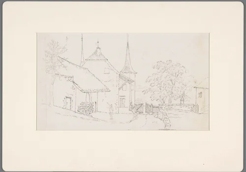 Landhuis in de buurt van het Lac Léman, van de andere zijde van het hek te zien by David de Sandoz-Rollin, drawing, 1750-1809