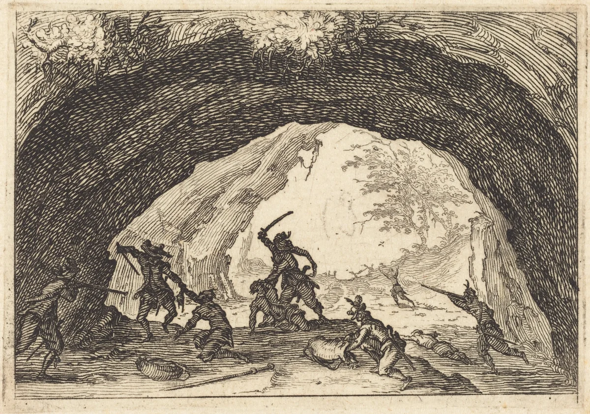 Soldiers Attacking Robbers by Jacques Callot, print, 1617