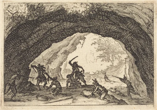 Soldiers Attacking Robbers by Jacques Callot, print, 1617
