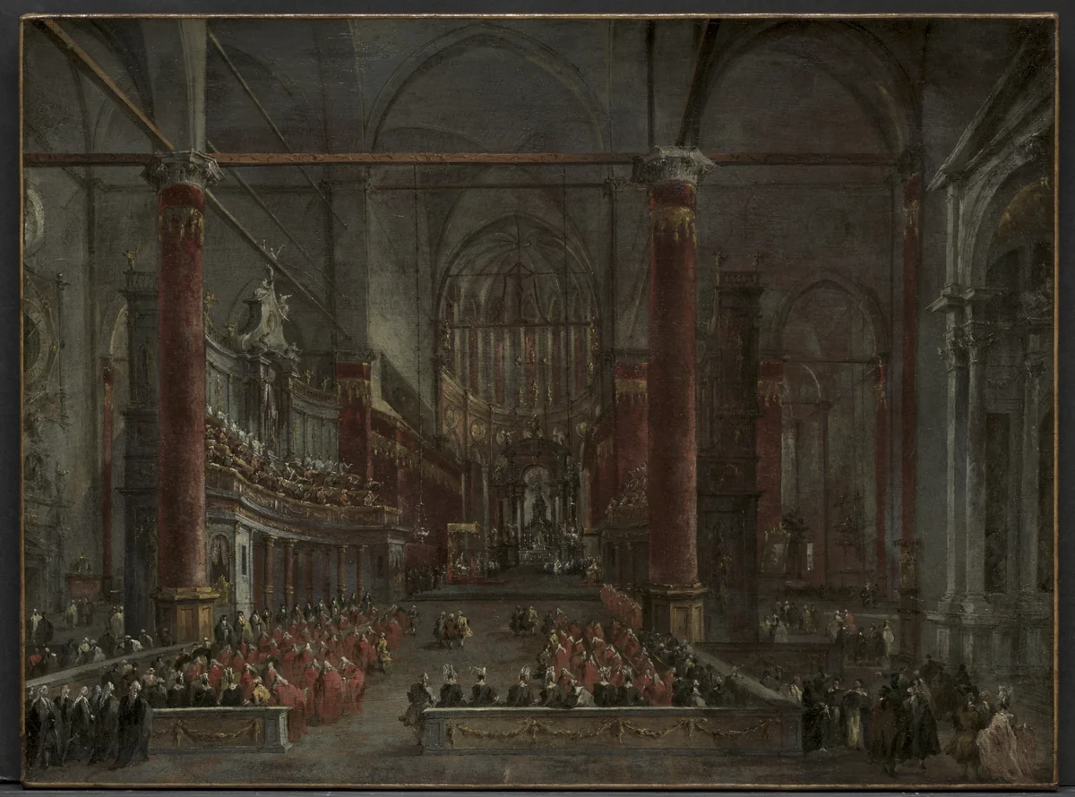 Pontifical Ceremony in SS. Giovanni e Paolo, Venice, 1782 by Francesco Guardi, painting, 1778-1788