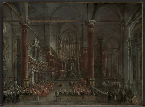 Pontifical Ceremony in SS. Giovanni e Paolo, Venice, 1782 by Francesco Guardi, painting, 1778-1788