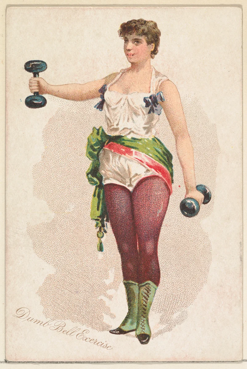 Dumbbell Exercise, from the Pretty Athletes series (N196) issued by Wm. S. Kimball & Co. by William S. Kimball & Company, print, 1889