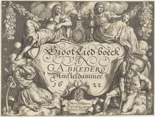 Allegorische voorstelling van het blij- en treurspel by Pieter Serwouters, print, 1622