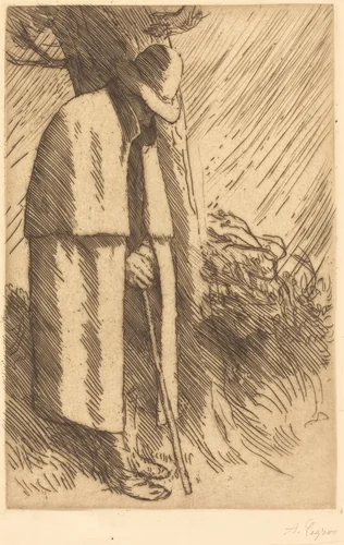 Traveler taking Shelter (Le voyageur a l'abri) by Alphonse Legros, print, 1837-1911
