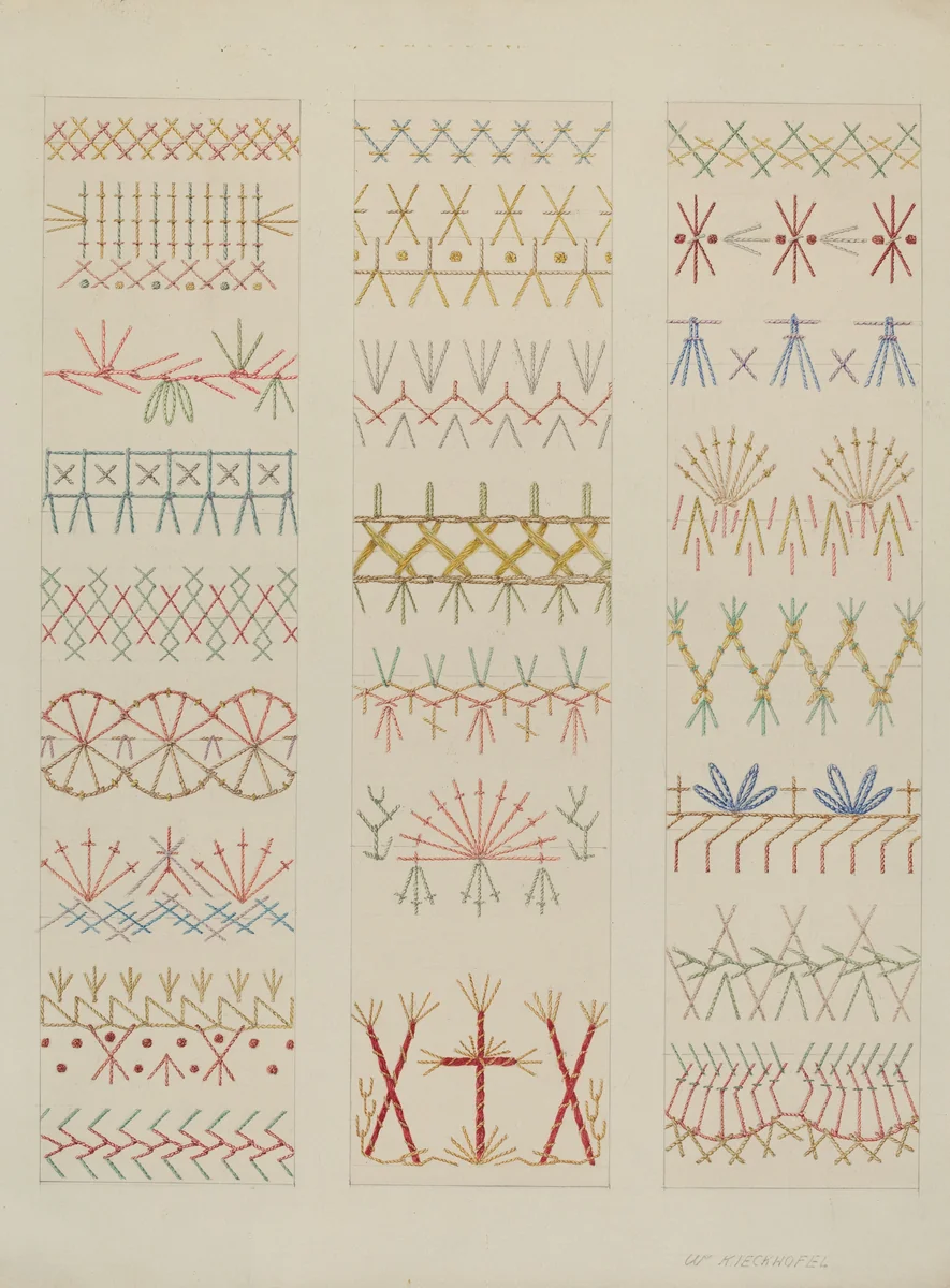 Crazy Quilt Stitches by William Kieckhofel, index of american design, 1937