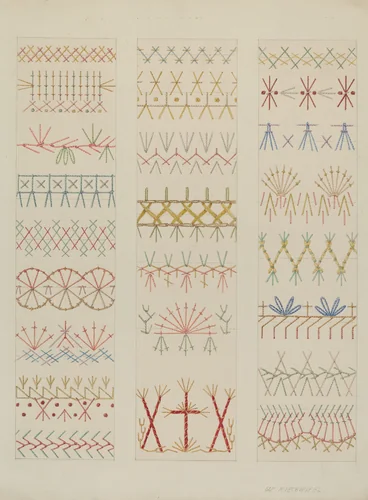 Crazy Quilt Stitches by William Kieckhofel, index of american design, 1937