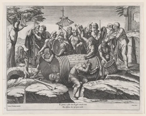 Attilius Regulus in a Barrel, from "Speculum Romanae Magnificentiae" by Diana Scultori, print, 1535-1588