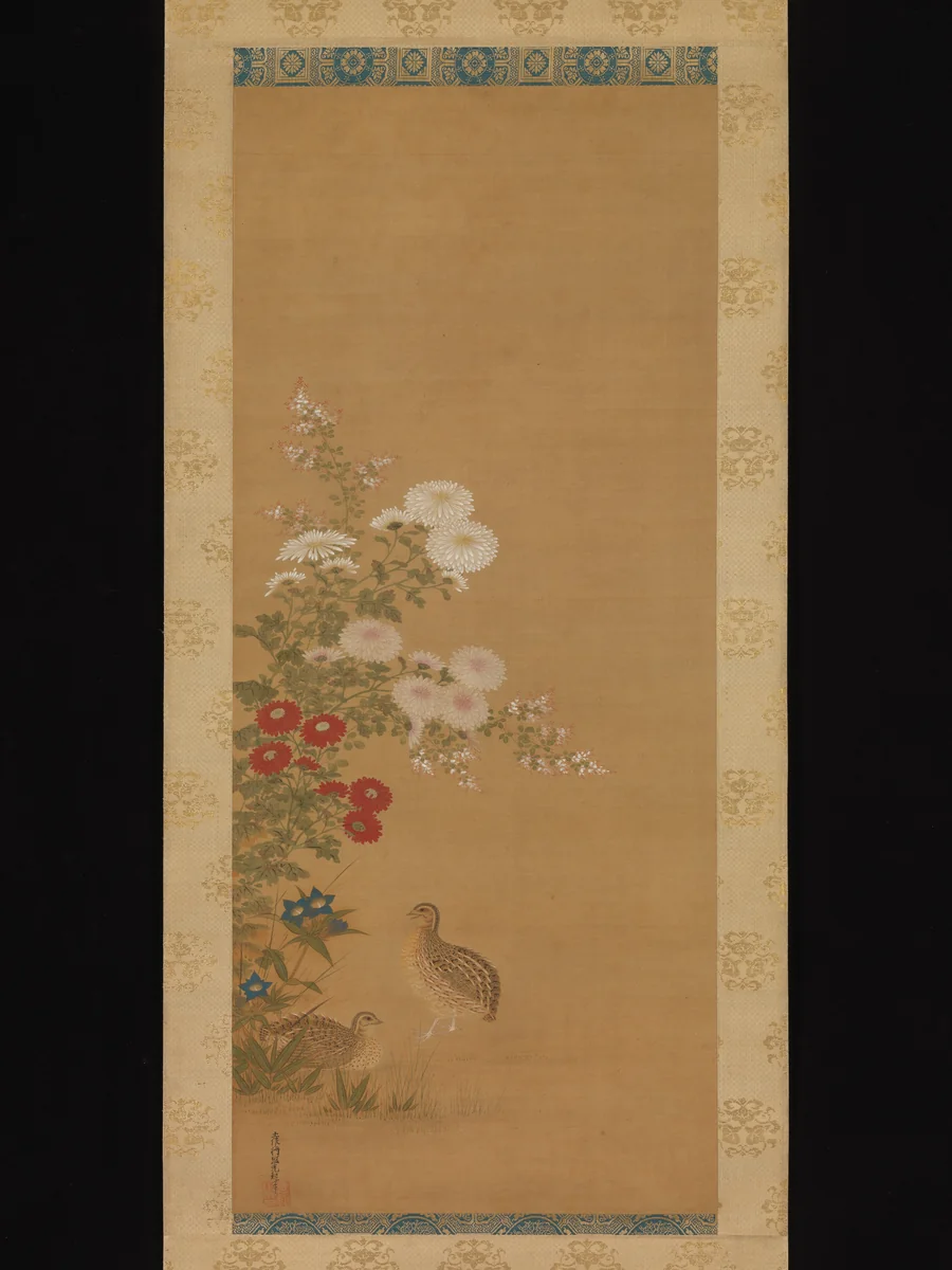 Quail and Autumn Flowers by Tosa Mitsuoki, painting, 1667-1699