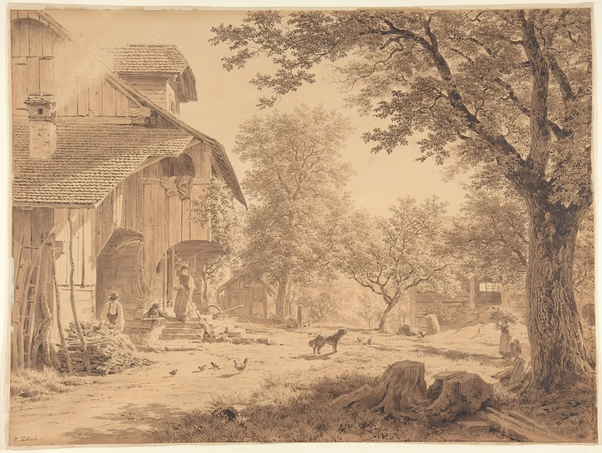 Swiss Farm ('Hirtenhof') by Robert Zünd, drawing, 1827-1909