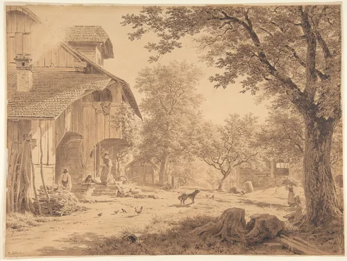 Swiss Farm ('Hirtenhof') by Robert Zünd, drawing, 1827-1909