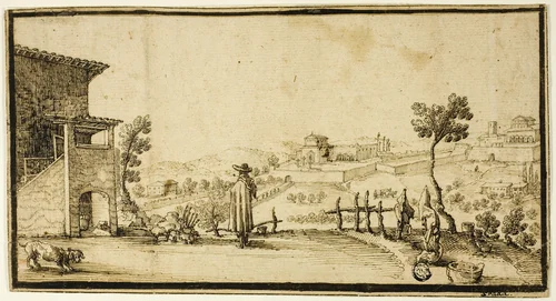 View of San Miniato and San Francesco al Monte Outside Florence by Valerio Spada, drawing, 1633-1688