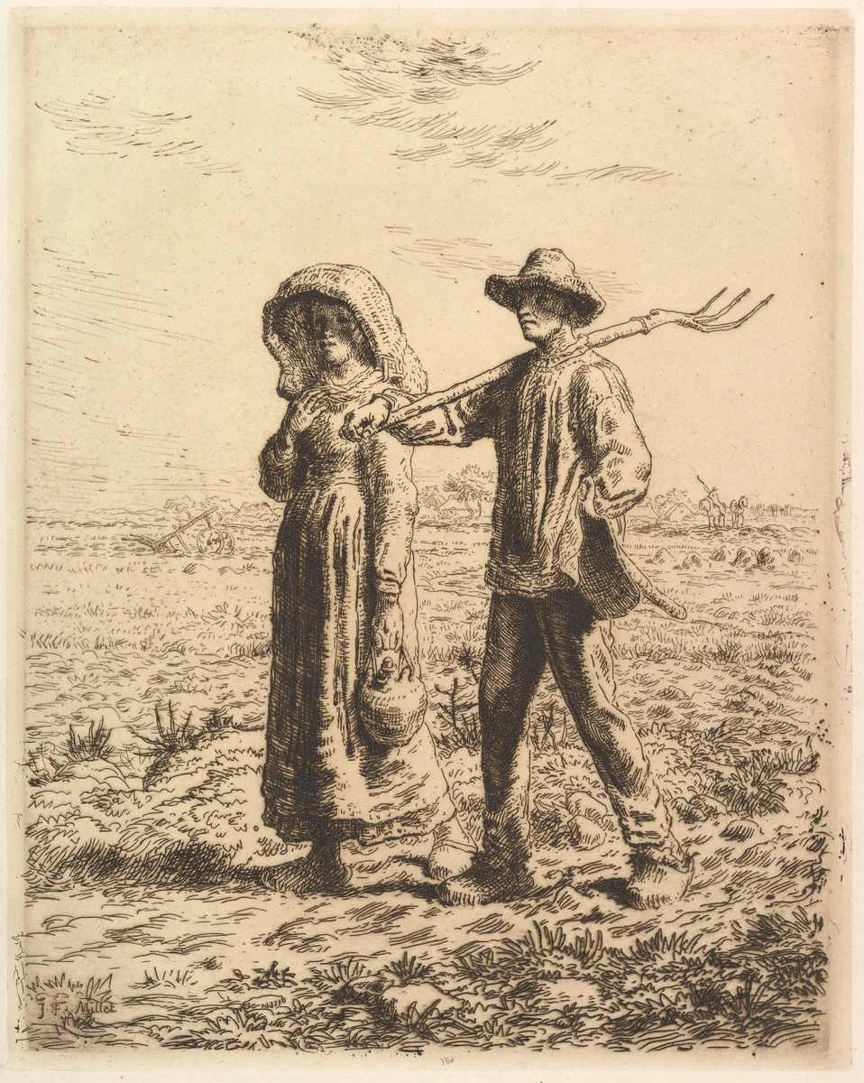Peasants Going to Work by Jean-François Millet, print, 1863