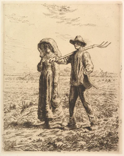 Peasants Going to Work by Jean-François Millet, print, 1863