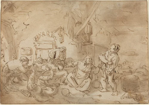 Brawl in an Inn by Adriaen van Ostade, drawing, 1635