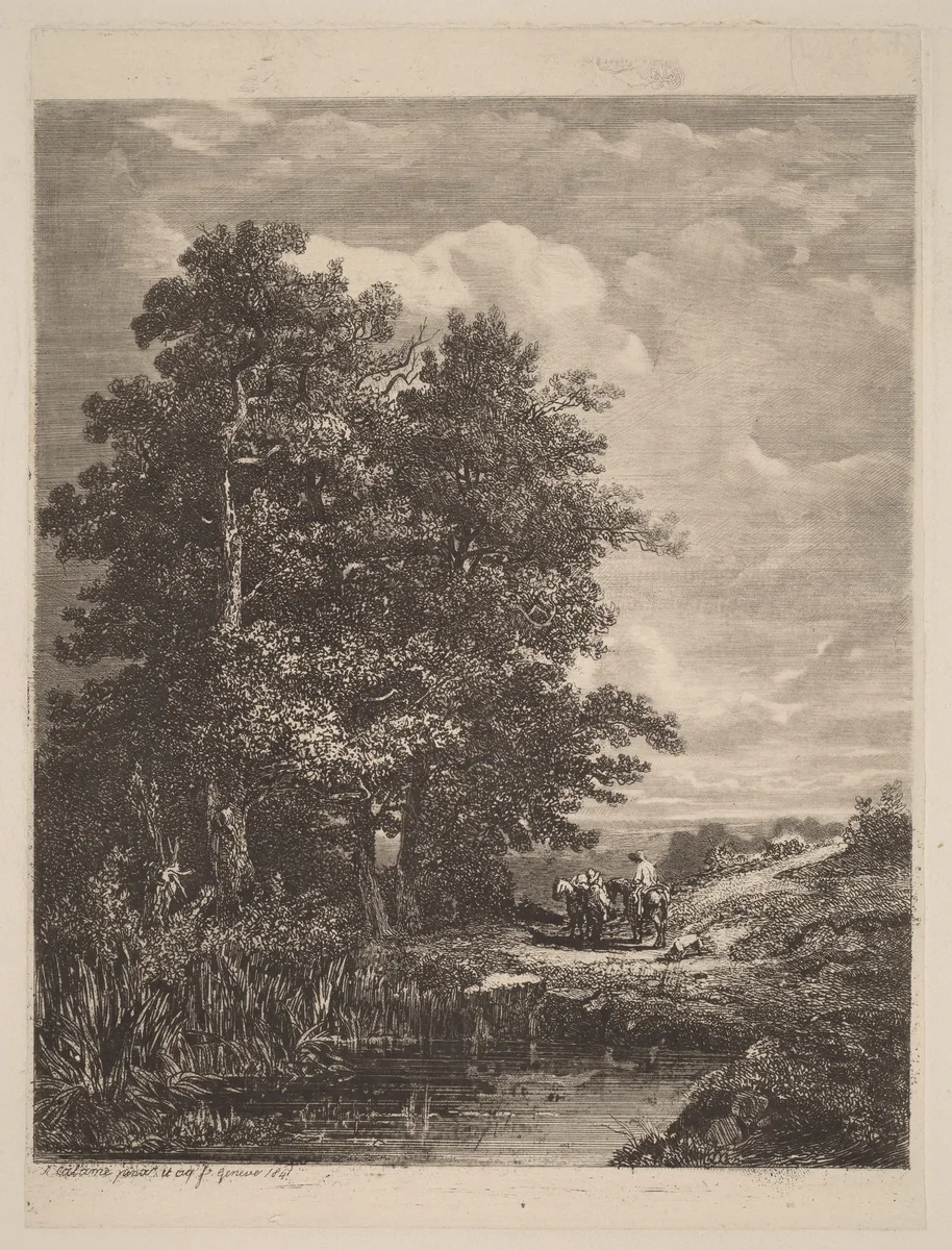Riders by a Pond by Alexandre Calame, portfolio, 1838-1850