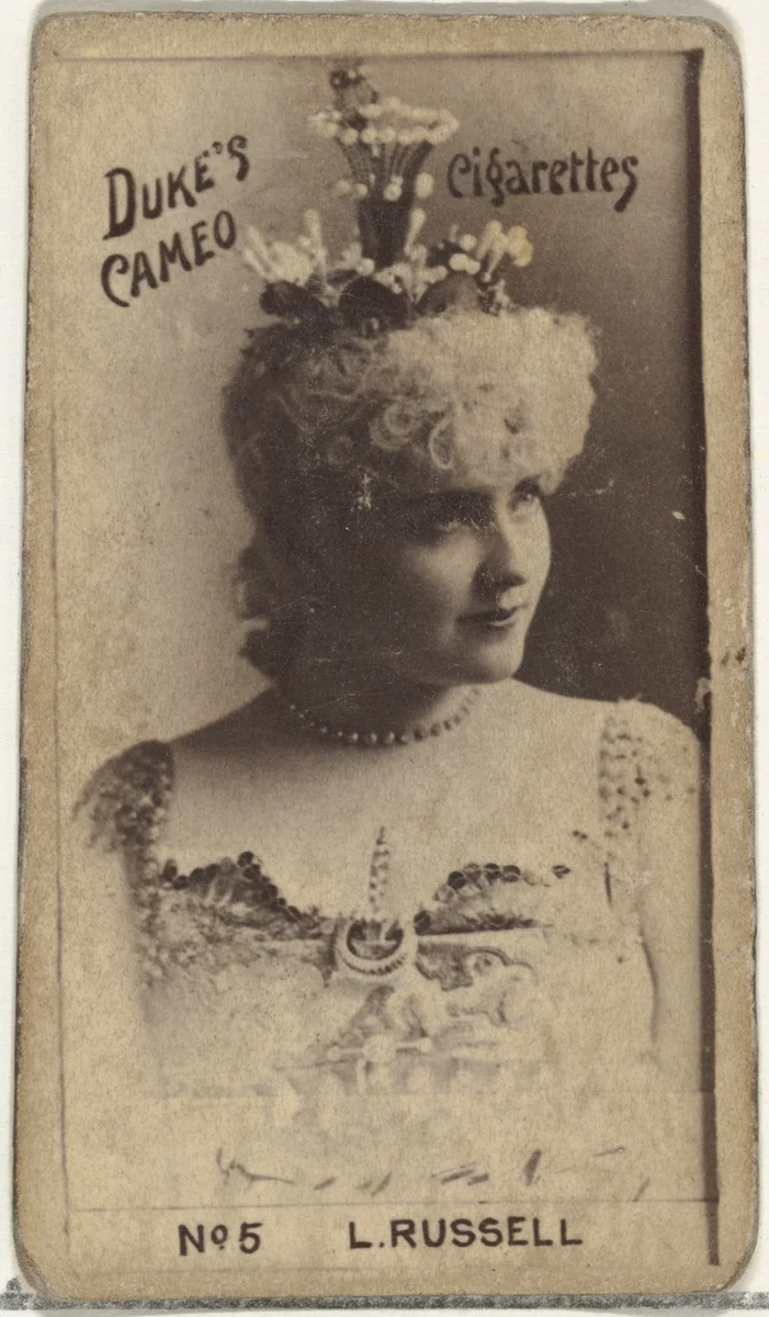Card Number 5, Lillian Russell, from the Actors and Actresses series (N145-4) issued by Duke Sons & Co. to promote Cameo Cigarettes by W. Duke, Sons & Co., photograph, 1880-1889
