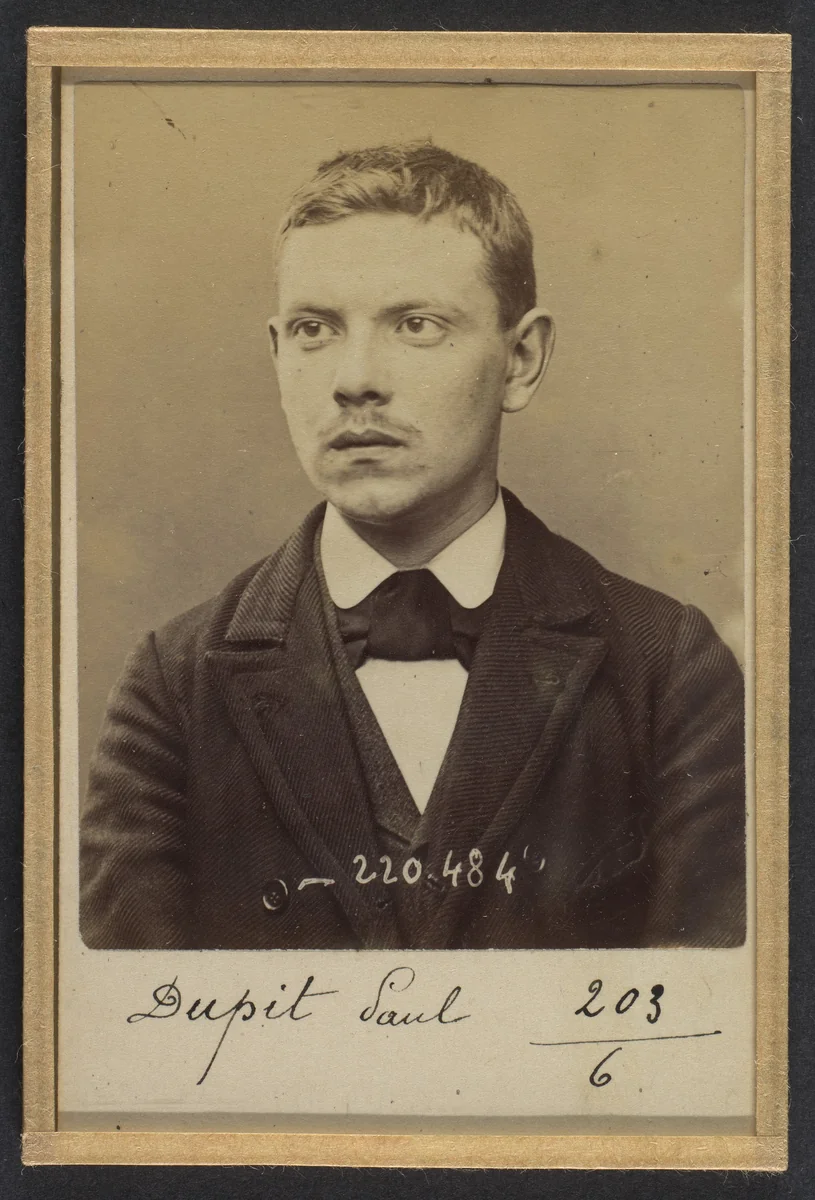 Dupit. Paul. 20 ans, né le 13/3/74 à Paris XVIIe. Garçon boucher. Anarchiste. 2/7/94. by Alphonse Bertillon, photograph, 1894