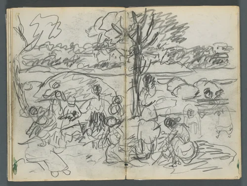 Sketchbook, The Dells, N° 127, page 116 & 117: Figure in a Landscape by Maurice Prendergast, book, 1919-1921