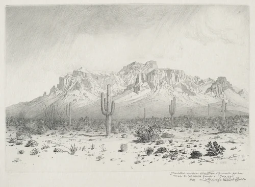 Superstition Mountain, Apache Trail, Arizona (no.1) by George Elbert Burr, print, 1929
