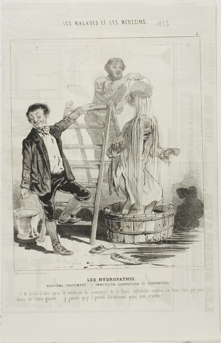 The Hydropaths: Second Treatment (plate 2) by Charles-Émile Jacque, print, 1843