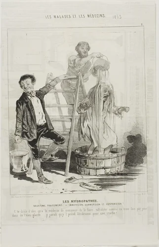 The Hydropaths: Second Treatment (plate 2) by Charles-Émile Jacque, print, 1843