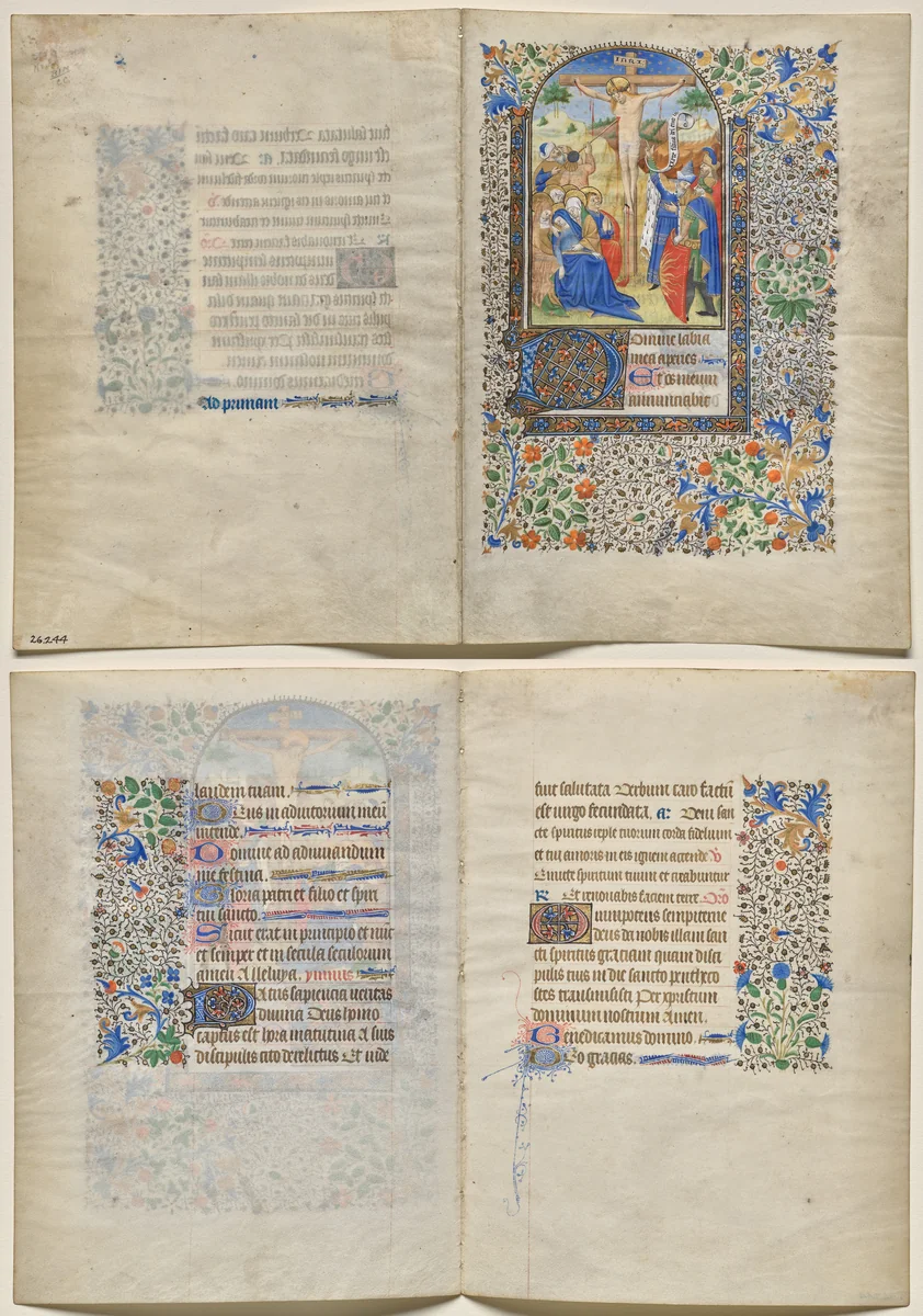 Bifolio from a Book of Hours: The Crucifixion (recto), Text (verso) by Unknown, manuscript, 1430-1440