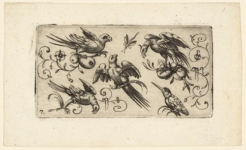 Ornament Panels with Birds: Plate 7 by Adrian Muntink, print, 1617